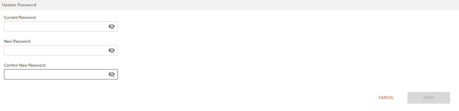 The Update Password section of the Device page.