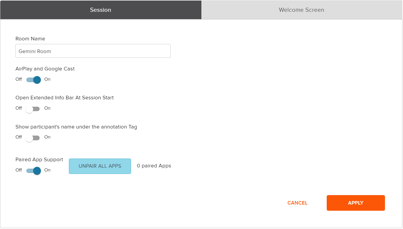 The Admin Console's Room page.
